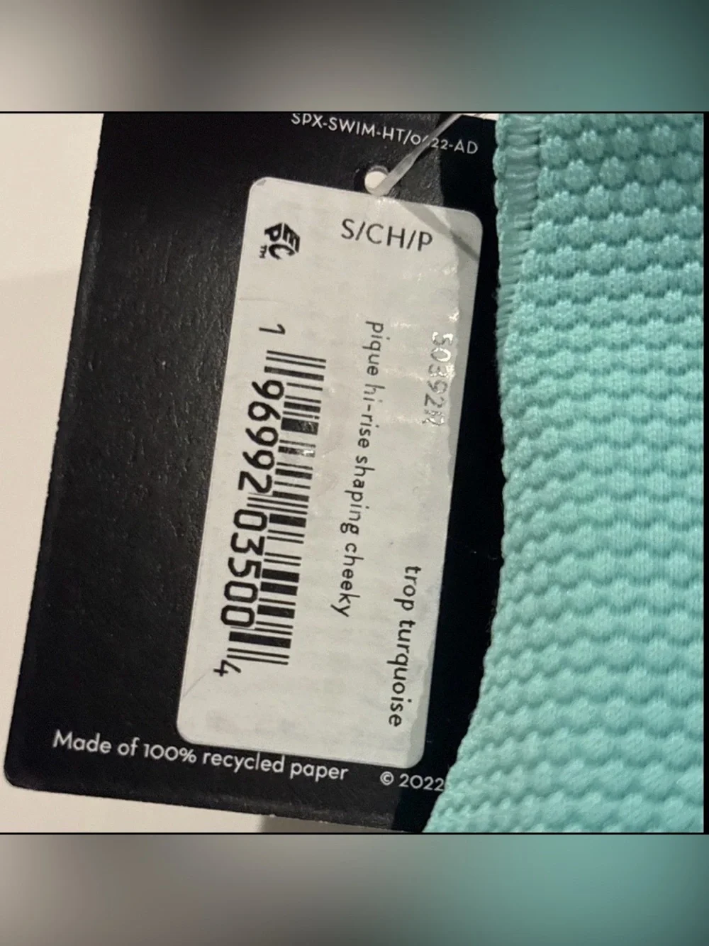 Spanx Pique Hi-Rise Shaping Cheeky Swim Bottoms Trop Turquoise 50392R Sz Small